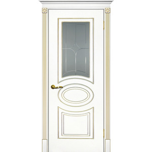 Дверь Смальта 03 Белый ral 9003 патина золото со стеклом