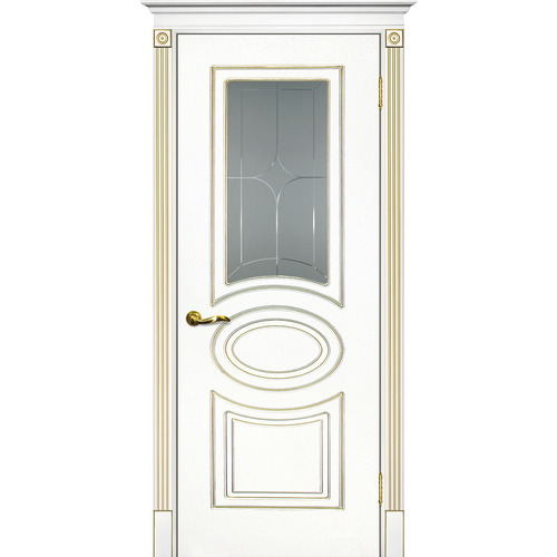Дверь Смальта 03 Белый ral 9003 патина золото со стеклом