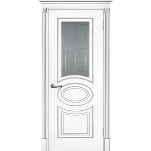 Дверь Смальта 03 Белый ral 9003 патина серебро со стеклом