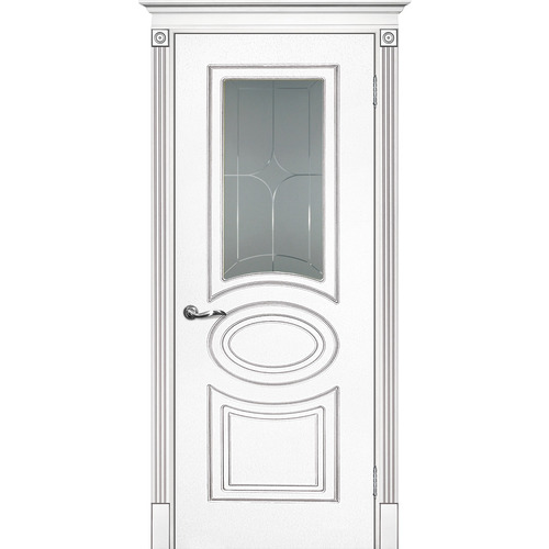 Дверь Смальта 03 Белый ral 9003 патина серебро со стеклом