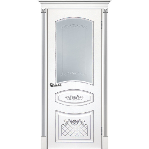 Дверь Смальта 05 Белый ral 9003 патина серебро со стеклом