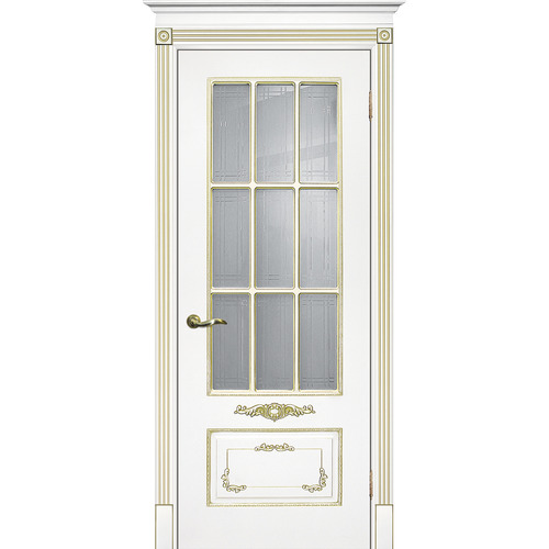 Дверь Смальта 09 Белый ral 9003 патина золото со стеклом