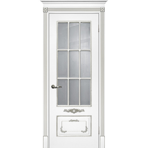 Дверь Смальта 09 Белый ral 9003 патина серебро со стеклом