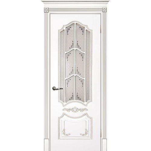 Дверь Смальта 10 Белый ral 9003 патина серебро со стеклом