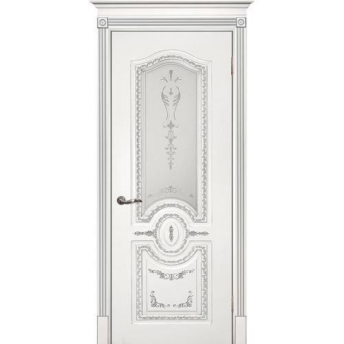 Дверь Смальта 11 Белый ral 9003 патина серебро со стеклом