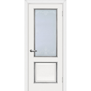 Дверь Мурано-1 белый, патина серебро со стеклом