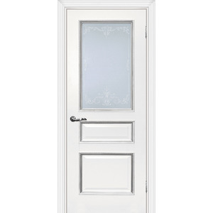 Дверь Мурано-2 белый, патина серебро со стеклом
