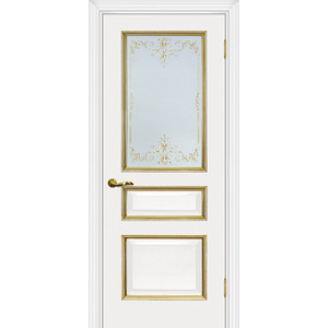 Дверь Мурано-2 белый, патина золото со стеклом