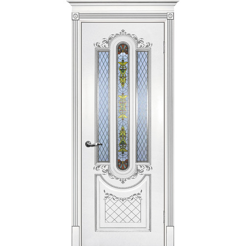 Дверь Смальта 13 Белый ral 9003 патина серебро со стеклом