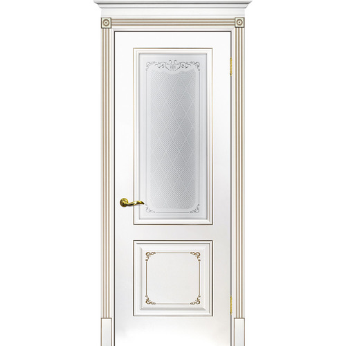 Дверь Смальта 14 Белый ral 9003 патина шампань со стеклом