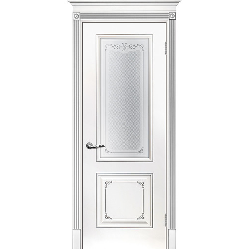 Дверь Смальта 14 Белый ral 9003 патина серебро со стеклом