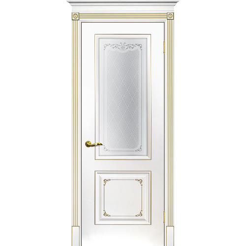 Дверь Смальта 14 Белый ral 9003 патина золото со стеклом